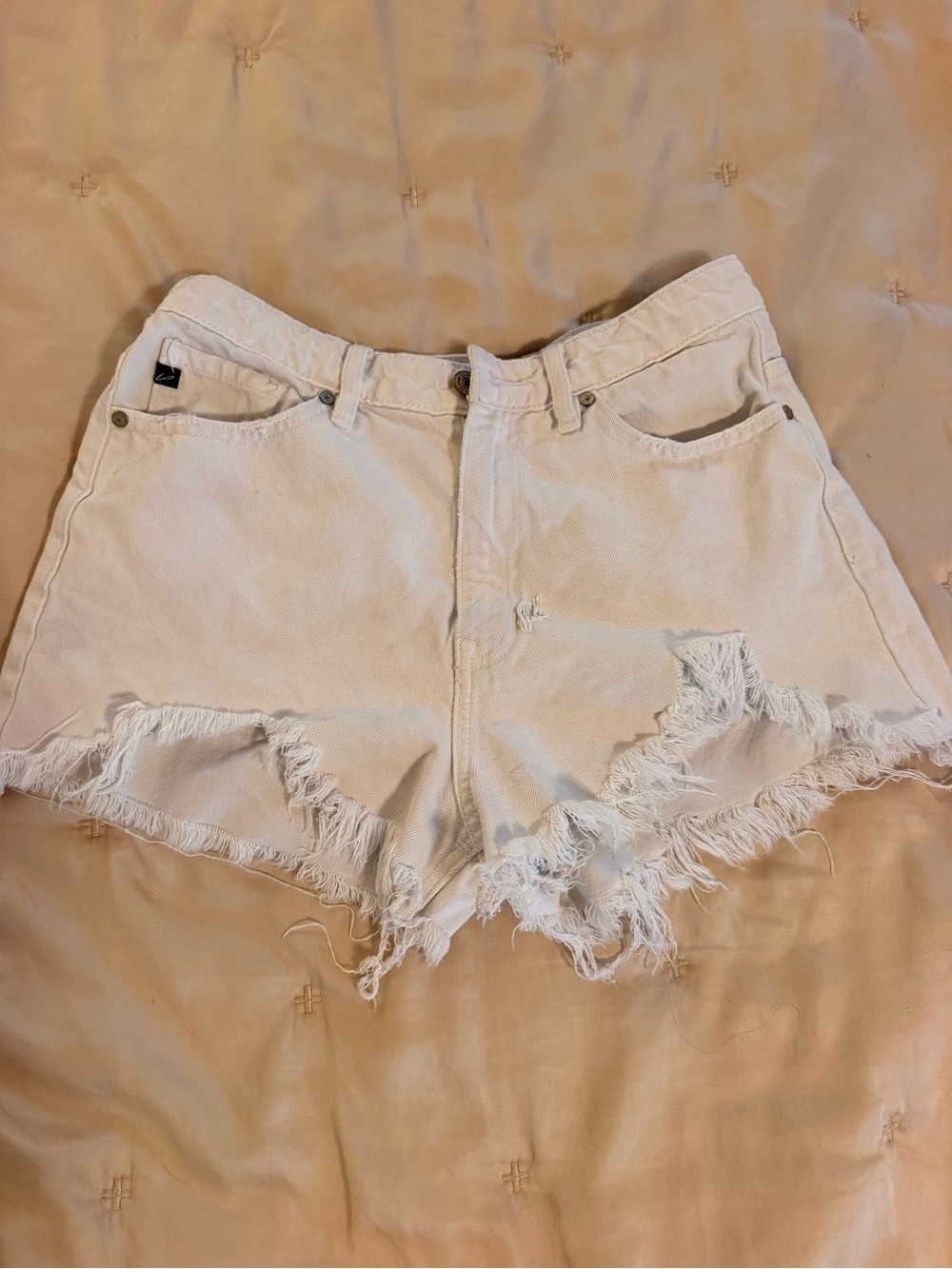 KanCan White Distressed High-Rise Denim Shorts